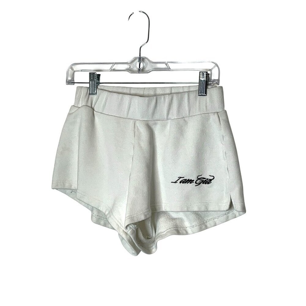 I.AM.Gia Womens White Ribbed Shorts W/ "I Am Gia" Script Logo Medium
